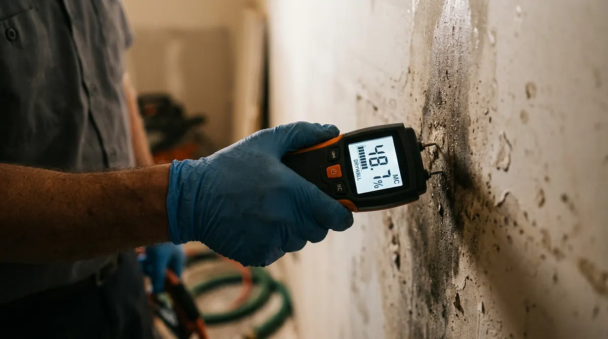 Close-up of Structural Drying & Dehumidification work by Gold Tech Restoration in Holbrook